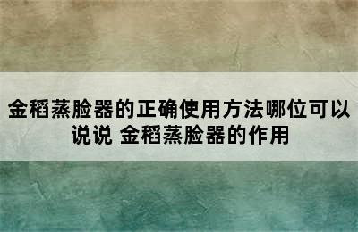 金稻蒸脸器的正确使用方法哪位可以说说 金稻蒸脸器的作用